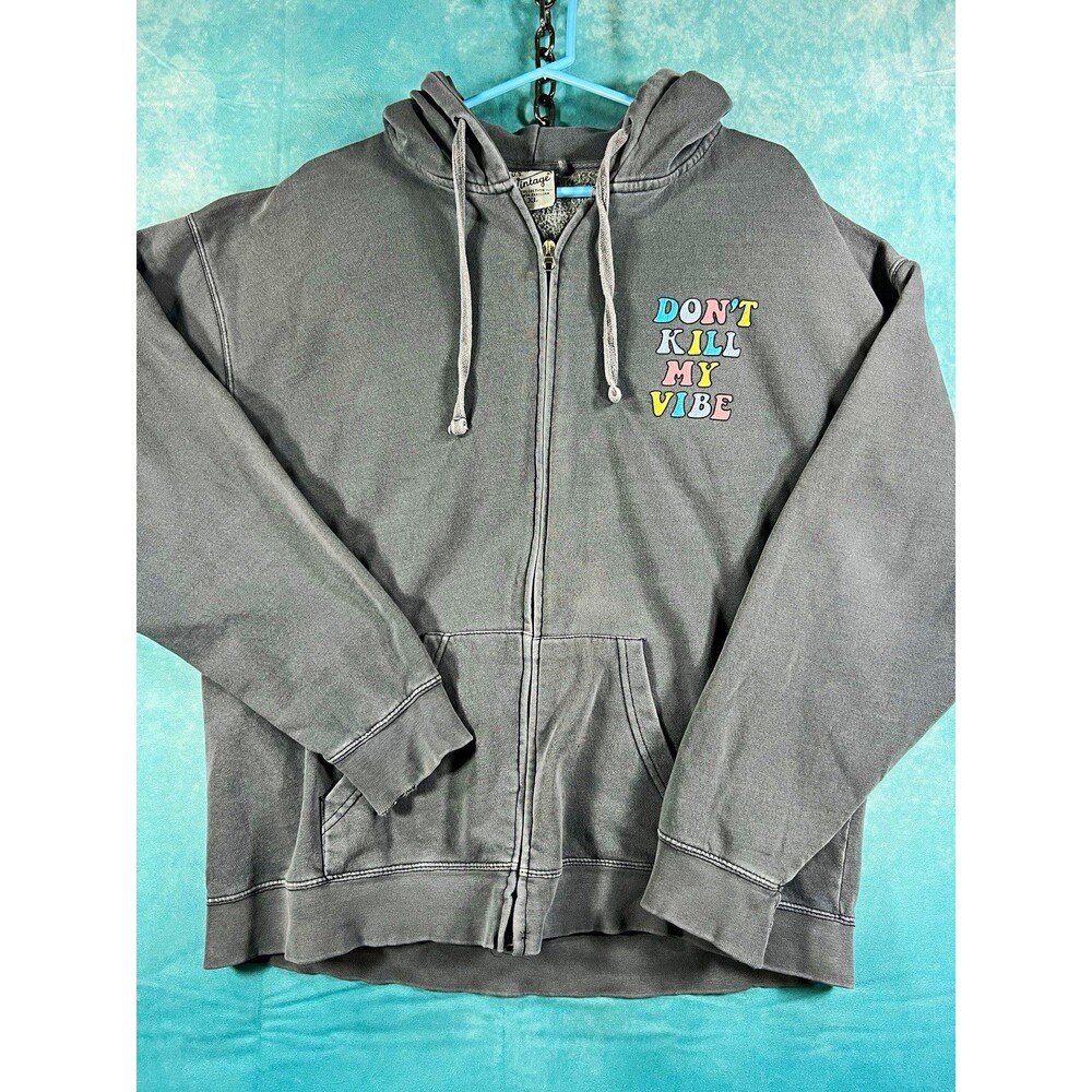 U.S. Vintage Gray Full Zip Fleece Hoodie Pockets Graphic Slogan XL